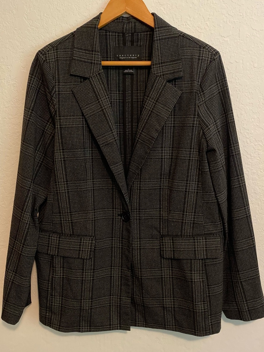 Sanctuary Black and Gray Glen Plaid Single-Button Blazer Women’s L